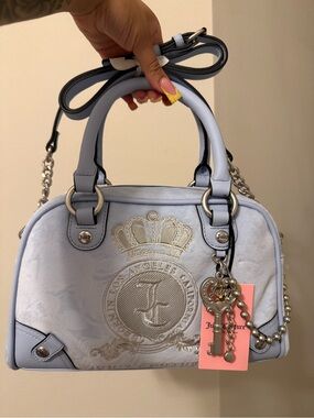 Juicy Couture Pale Blue Embroidered Crest Satchel with Charm